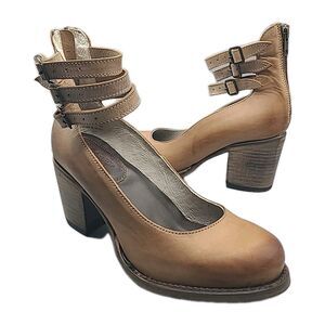Freebird Randi Womens Shoes Tan Leather belted buckle zip Casual Heels  sz 8 NEW